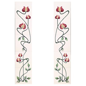 Mediterranean Poppy Ivory Burgundy Fireplace Tiles - Tube Lined (Set of 10)