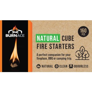 BURNACE Natural Cube Fire Lighters / Fire Starters - BBQ'S & Fires 160 Pack